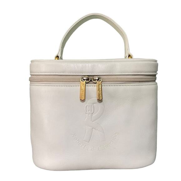 Vintage Roberta Di Camerino White Leather Makeup Case Top Handle Bag Purse Rare - Picture 1 of 15